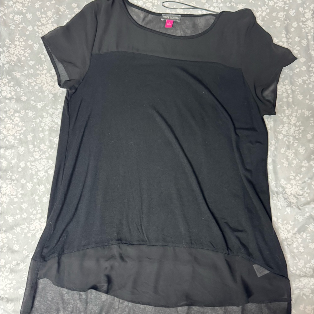 Vince Camuto Black Sheer Short Sleeve Top